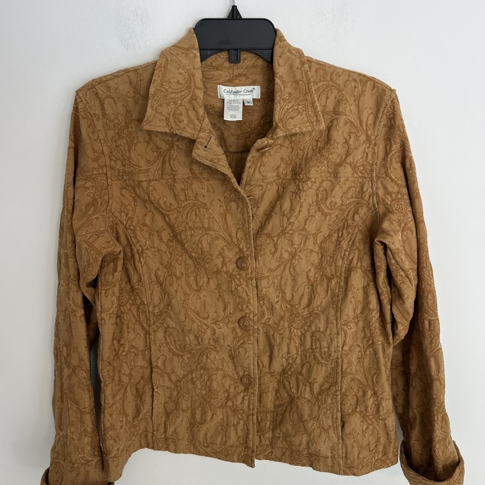 Cold Water Creek Women's M Cottage Cove Caramel Yellow Textured Button Up Jacket